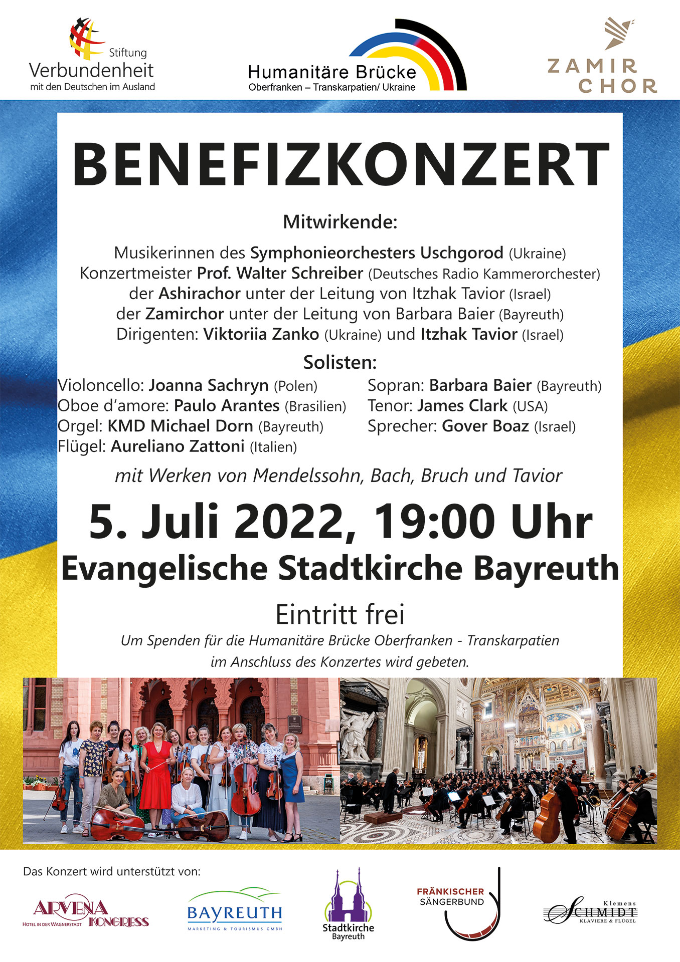 Plakat zum Benefizkonzert des Zamirchors in der Stadtkirche Bayreuth