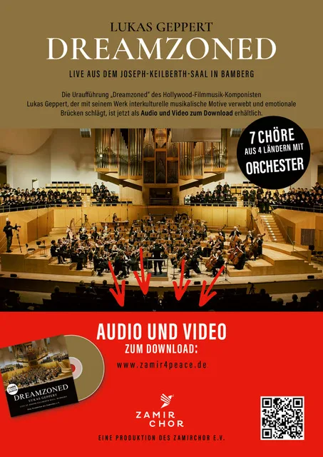 Plakat „Dreamzoned“ von Lukas Geppert mit Chören und Orchester im Joseph-Keilberth-Saal Bamberg